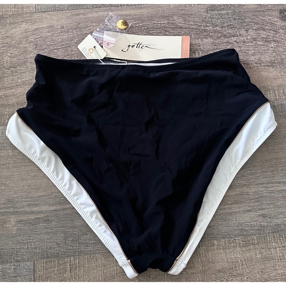 Gottex Classics Womens High Waisted Bikini Bottoms Black White Nautical Size 8 - Picture 3 of 10